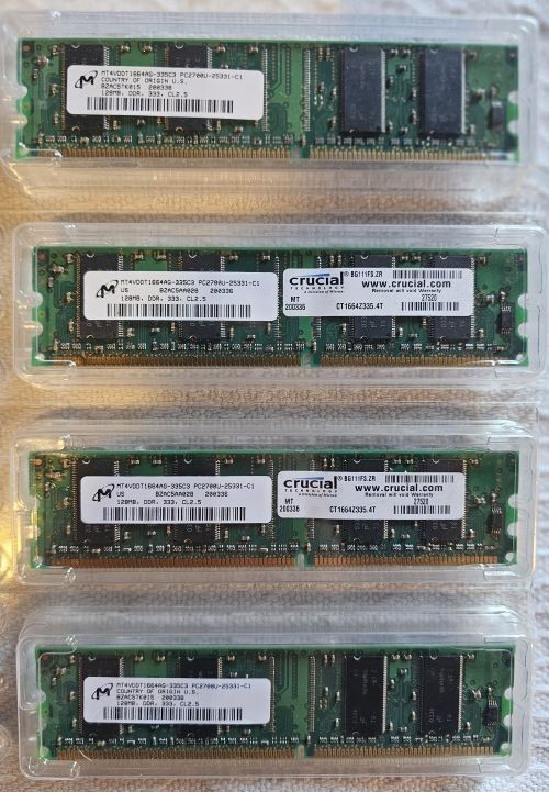 x4 NEW MICRON 128 MB MEMORY DDR 333 CL2.5 MT4VDDT1664AG-335C3 #3 **WOW**
