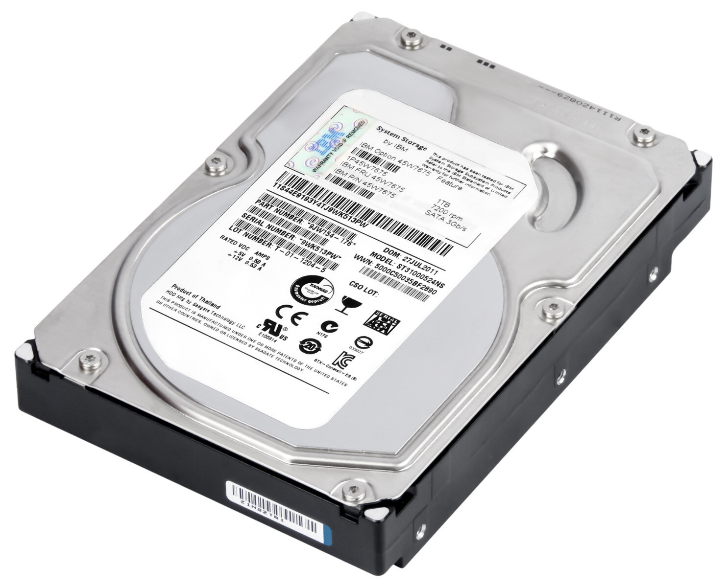 HARD DRIVE IBM 45W7675 ST31000524NS 1TB 7.2K 32MB SATA II 3.5'' 