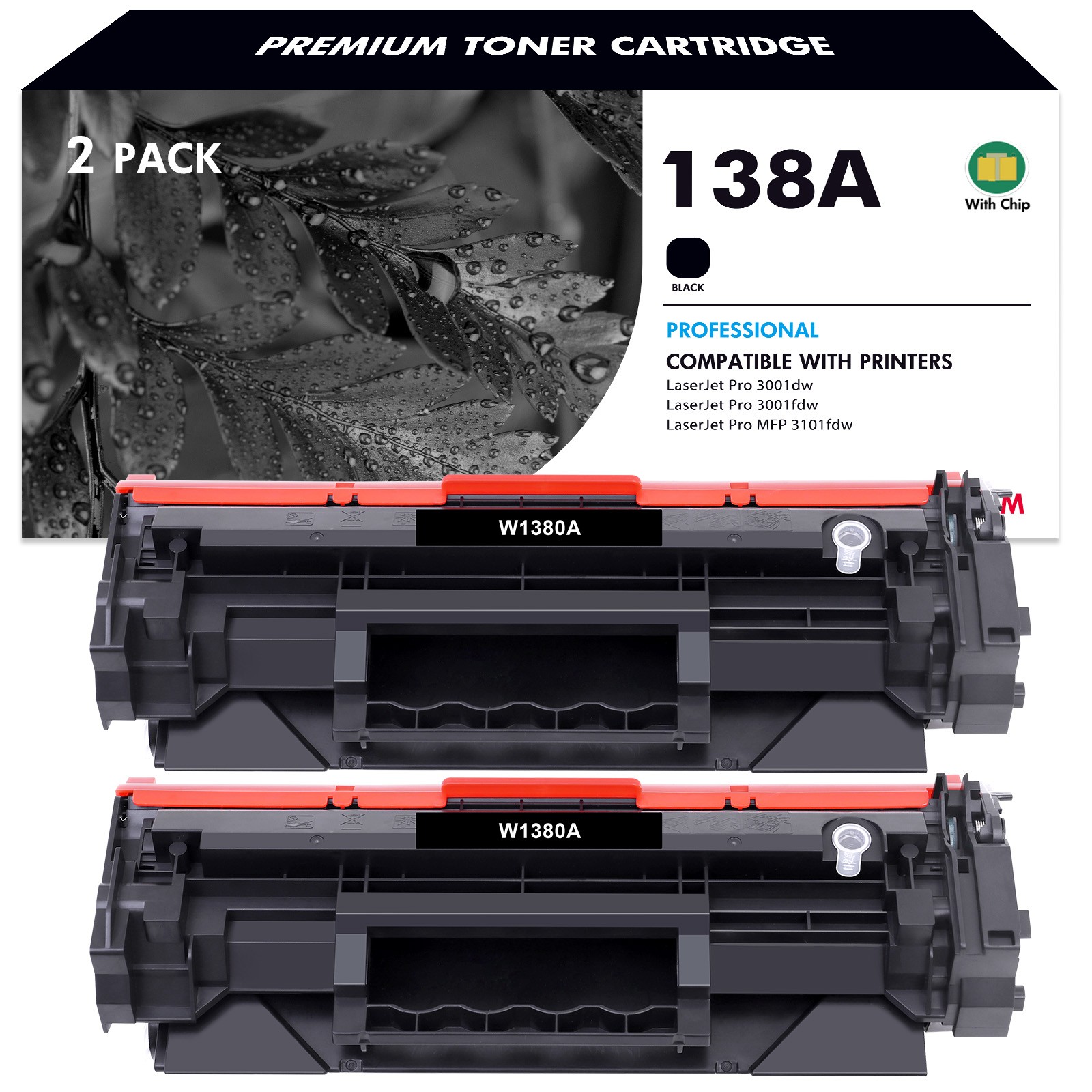 2PK NEW CHIP W1380A Toner Cartridge for 138A HP LaserJet Pro 3001dw MFP 3101fdw