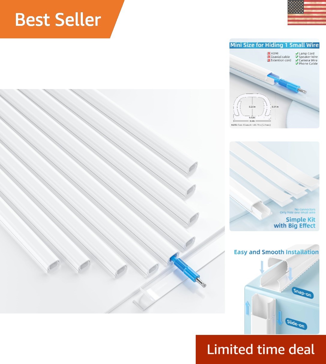Elegant 128in Mini Cord Hider – Self-Adhesive, White, Perfect for Single Wire