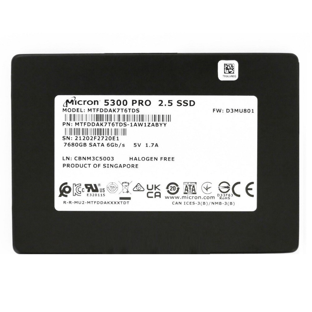Micron 5300 PRO 7.68TB 2.5" SATA 6Gb/s MTFDDAK7T6TDS-1AW1ZABYY Solid State Drive