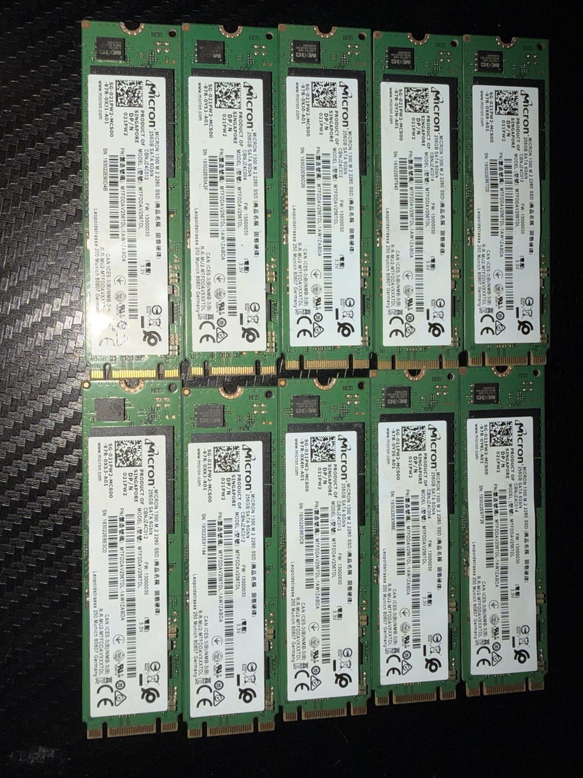 Lot Of 10 Micron 2200S 256GB NVMe M.2 2280 SSD