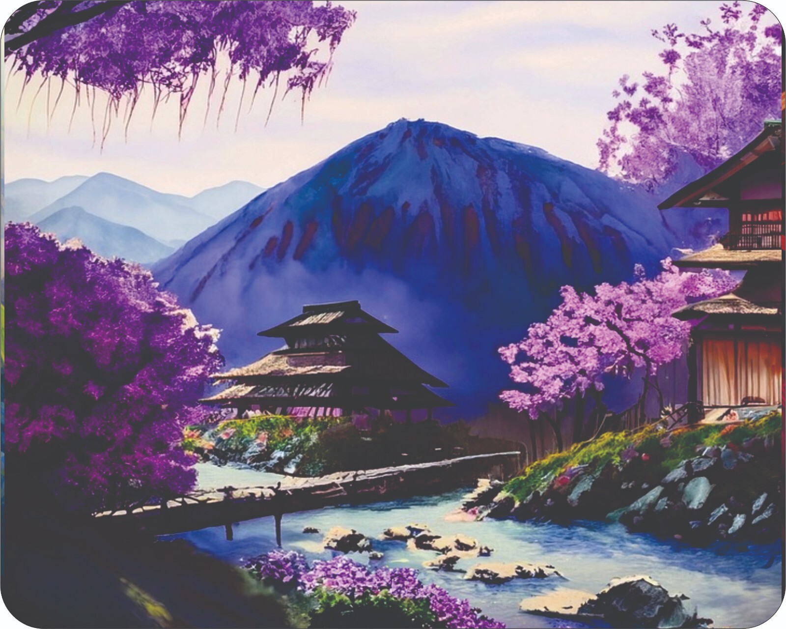 Japanese  Fine Art Painting Purple trees Mountains Mousepad Mouse Pad