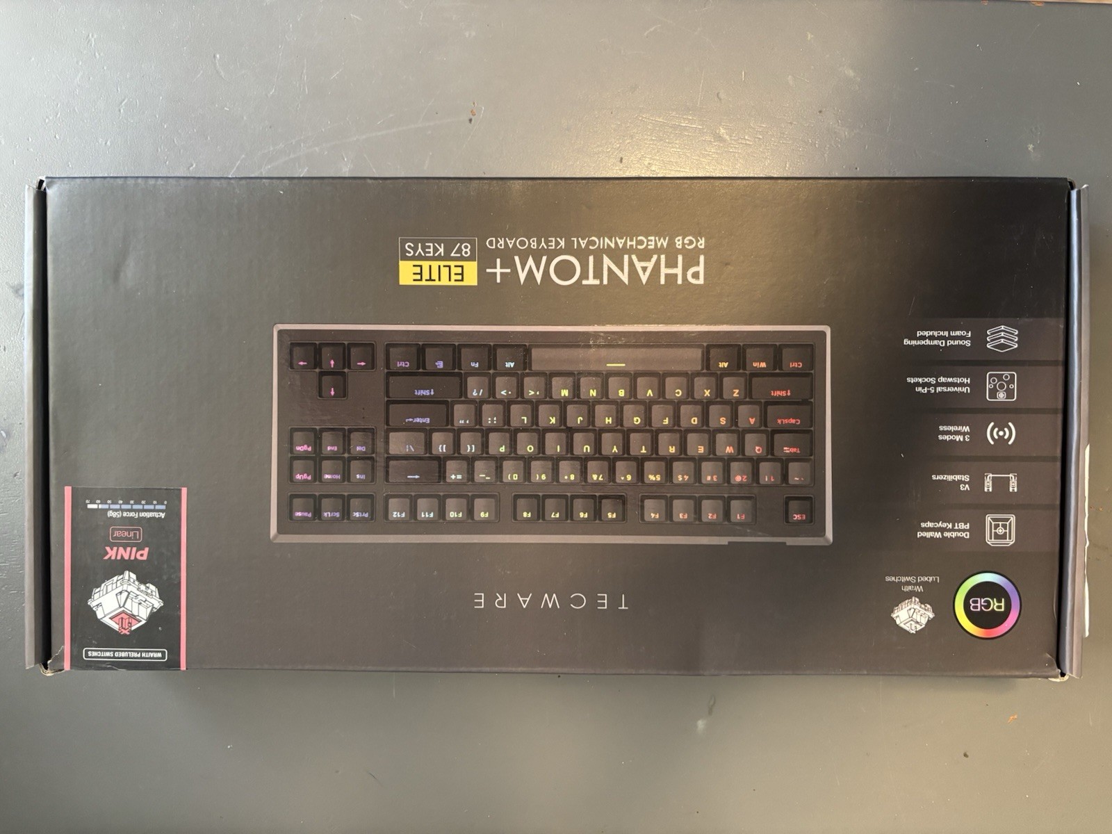 Tecware Phantom+ Elite 87 Mechanical Keyboard RGB Hot-Swappable Black QWERTY
