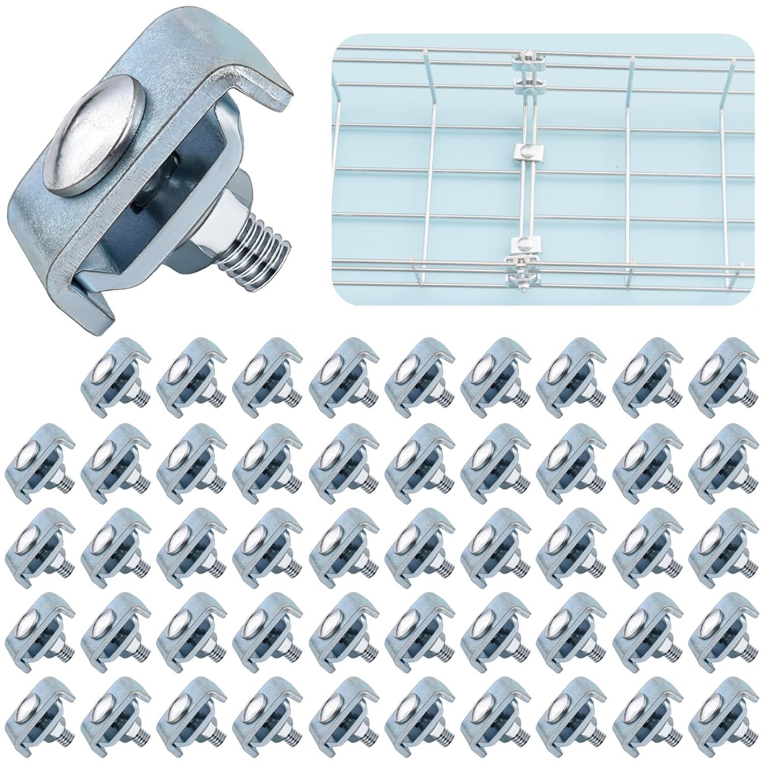 50 Pack Wire Mesh Cable Tray Coupler Kit, Steel Bracket Hardware Components f...