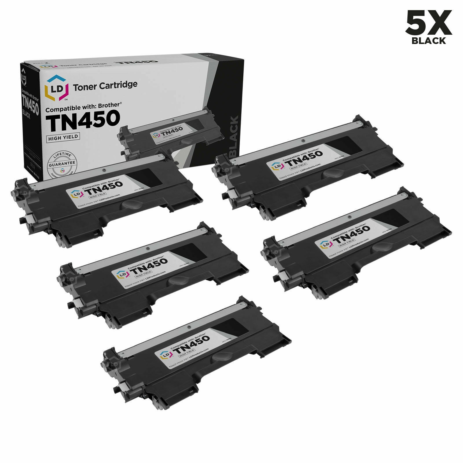 LD 5pk for Brother TN450 HY Toner MFC-7365DN MFC-7360N MFC-7240 TN-450 TN 450