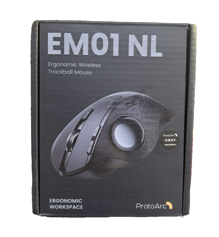 ProtoArc EM01 NL Ergonomic Wireless Trackball Mouse Bluetooth 2.4G Rechargeable