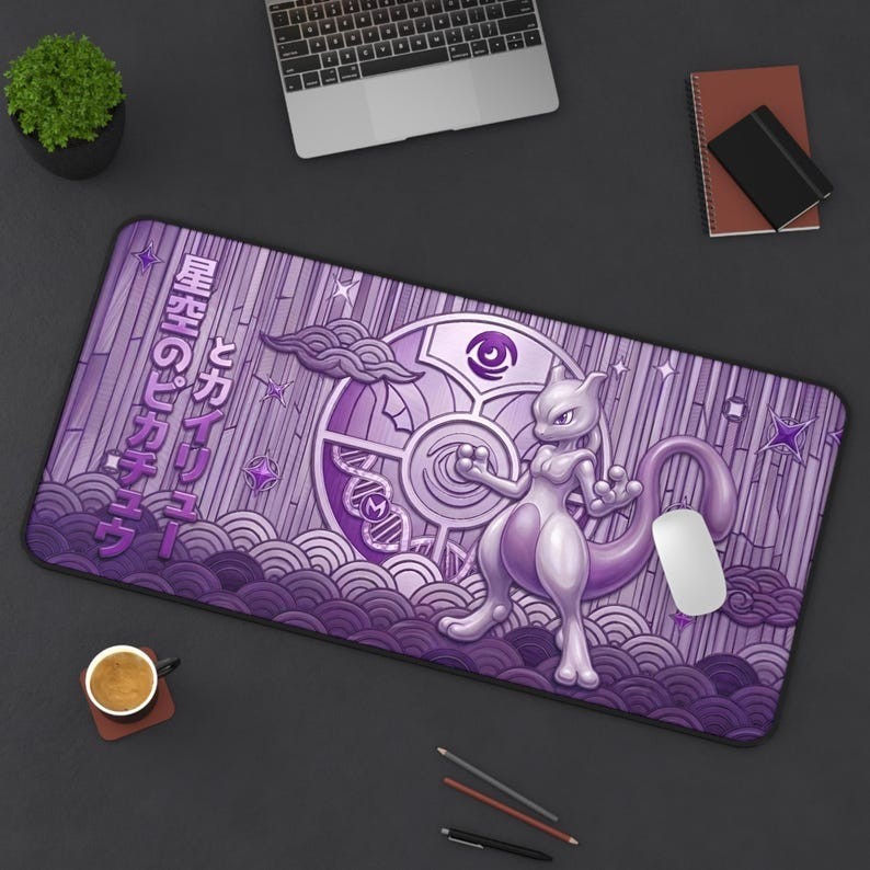 Mewtwo Psychic Desk Mat | Japanese Wave Desk pad, Purple Gothic Gaming Mouse Pad