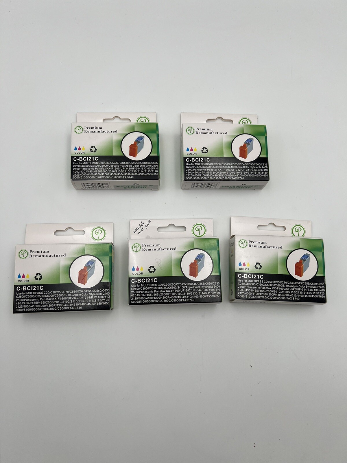 Lot Of 5 Premium Remanufactured Printer ink color C-bci21c Expired 01/2020
