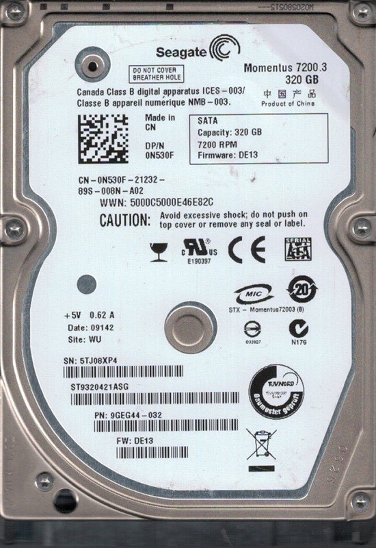 ST9320421ASG P/N: 9GEG44-032 F/W: DE13 WU 5TJ Seagate 320GB