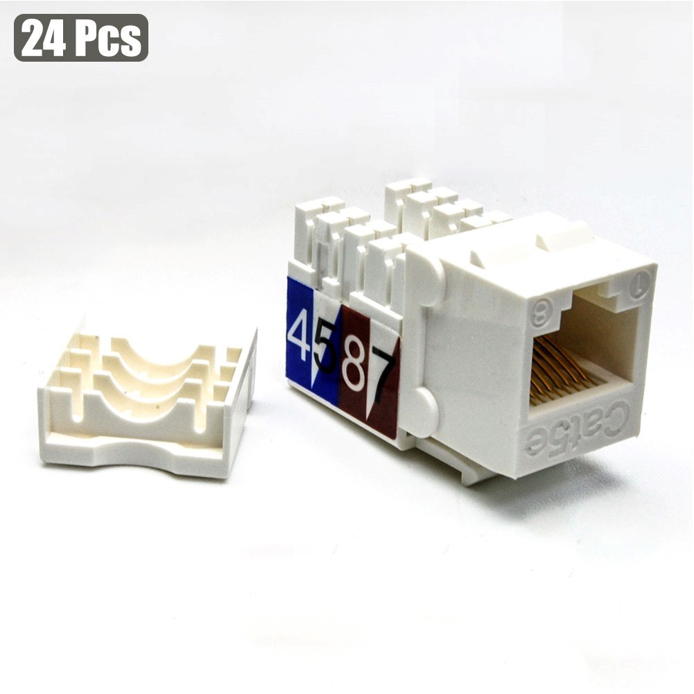 24Pcs Cat5E RJ45 Ethernet LAN Network Keystone Jack 110 Punch Down Snap-in White