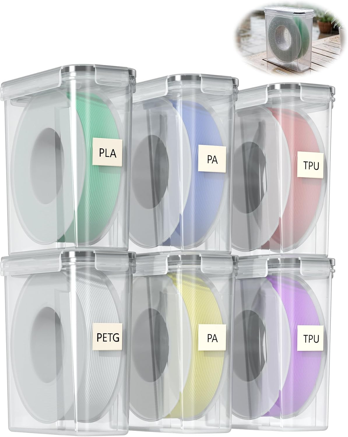 Filament Storage Box 6 Pack — Airtight 3D Printer Filament Container with Silico