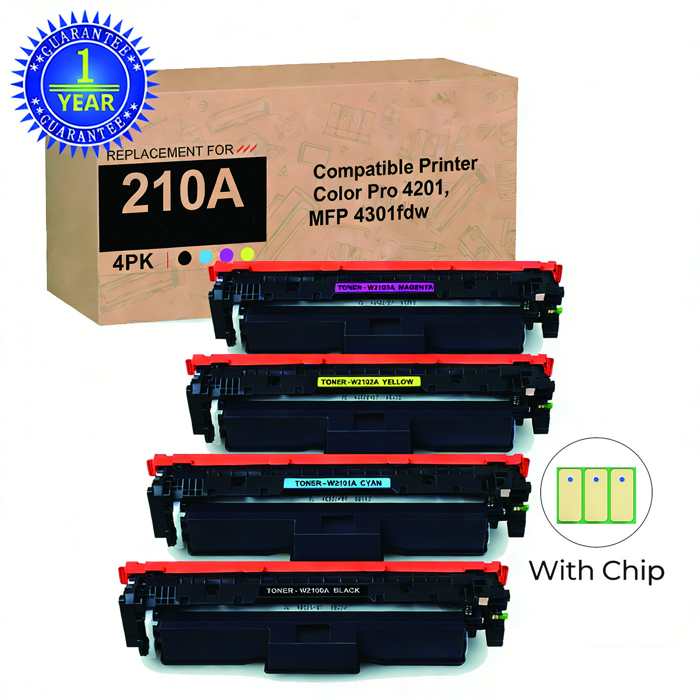 W/chip W2100A Toner Compatible for HP 210A Color LaserJet Pro 4201dw MFP 4301fdw