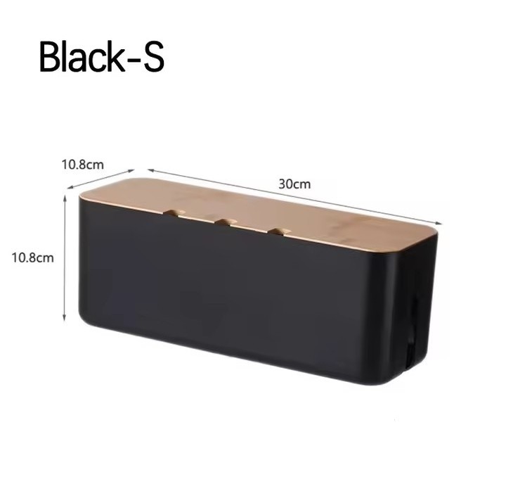Bamboo Cable Management Box Wire Organizer Power Strip Cord Storage Box