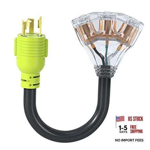 RV 30 Amp to 110 Adapter Generator Power Cord, 3 Prong Adapter L5-30P/3X 5-20R