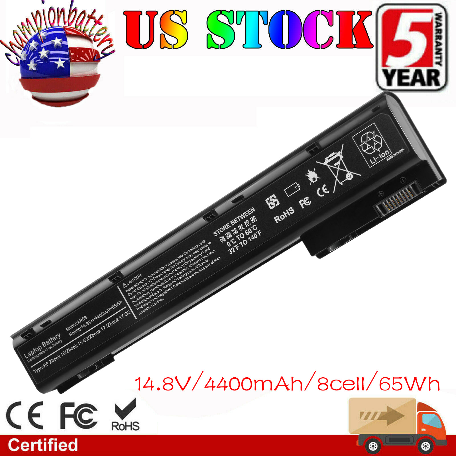 AR08 AR08XL Battery for HP Zbook 15 17 G1 G2 708455-001 707614-241 4400mAh 65Wh