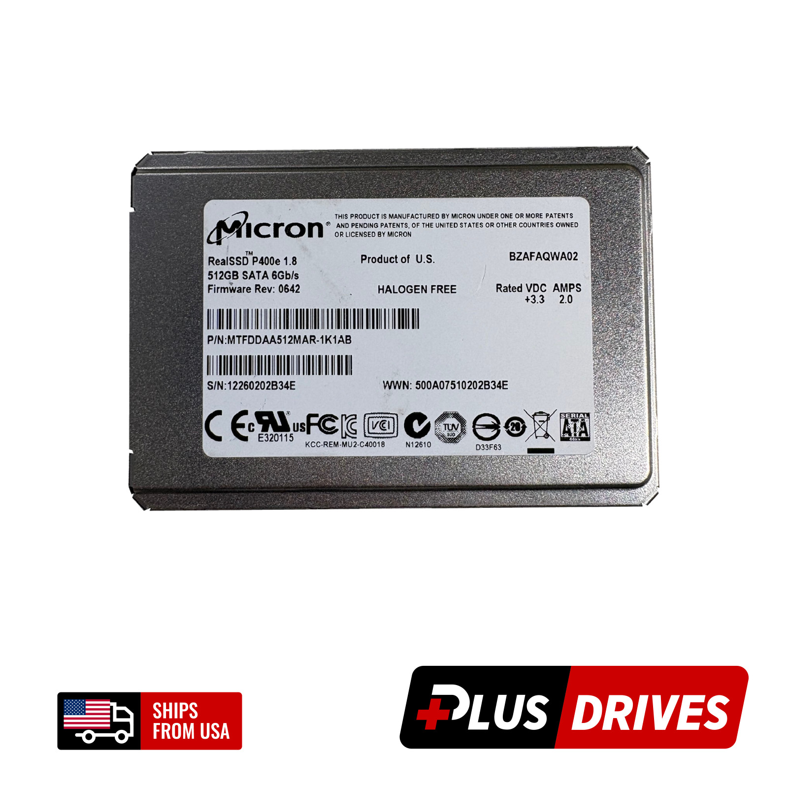 512GB SSD SATA 1.8" Micron RealSSD P400e 6Gbps MLC Enterprise SSD Drive