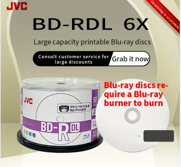JVC BLANK BLU RAY 25GB DISC BOX OF 600