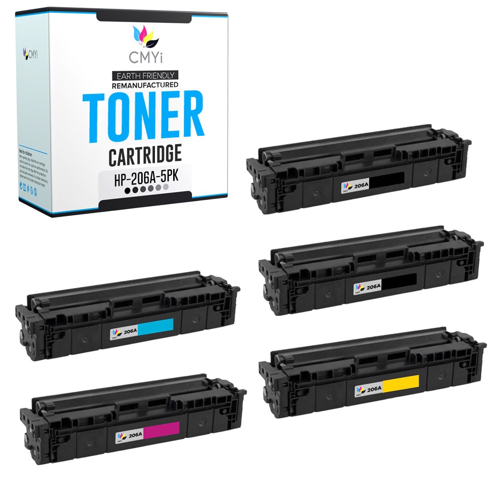 5-Pack CMYi Replacement 206A Printer Cartridges for HP Color LaserJet Pro M255nw