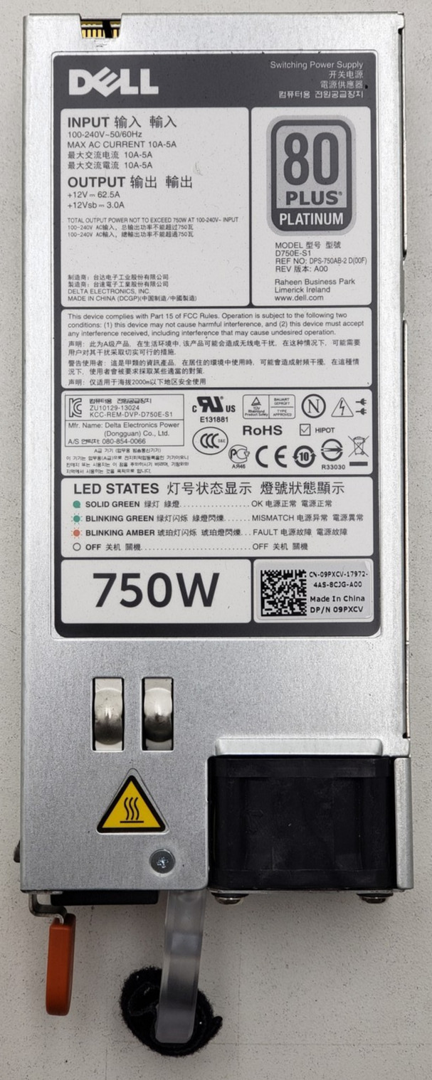 Dell D750E-S1 750W 80 Plus Platinum Server PSU Power Supply P/N: 09PXCV.