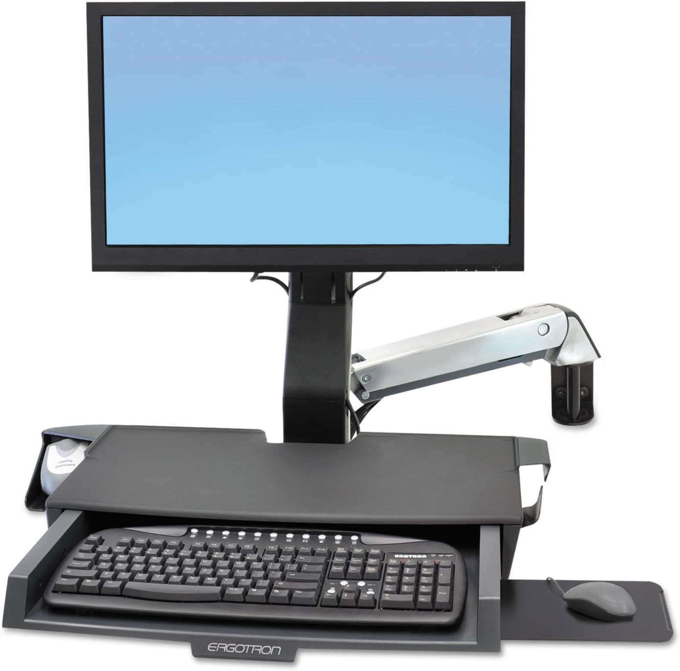 Ergotron Styleview Sit-Stand Combo System with Worksurface, Polished Aluminum/Bl