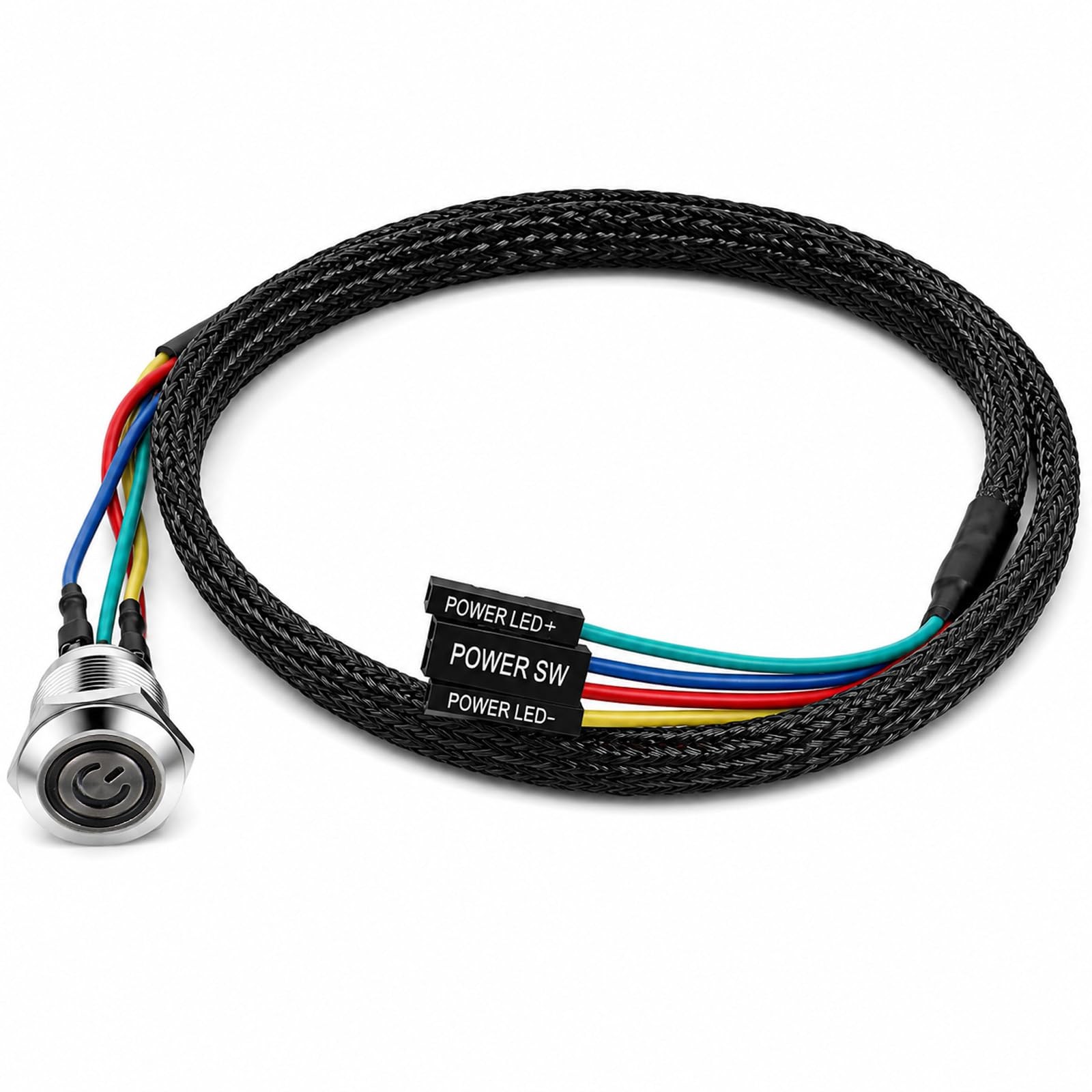 PC Power Button, 12mm Metal PC Case LED Power Buttons Cable