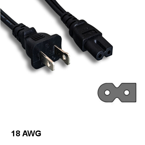 [Lot10] 10Ft Polarized 2 Pin Power Cord NEMA1-15P to IEC-60320 C7 18AWG 10A/125V