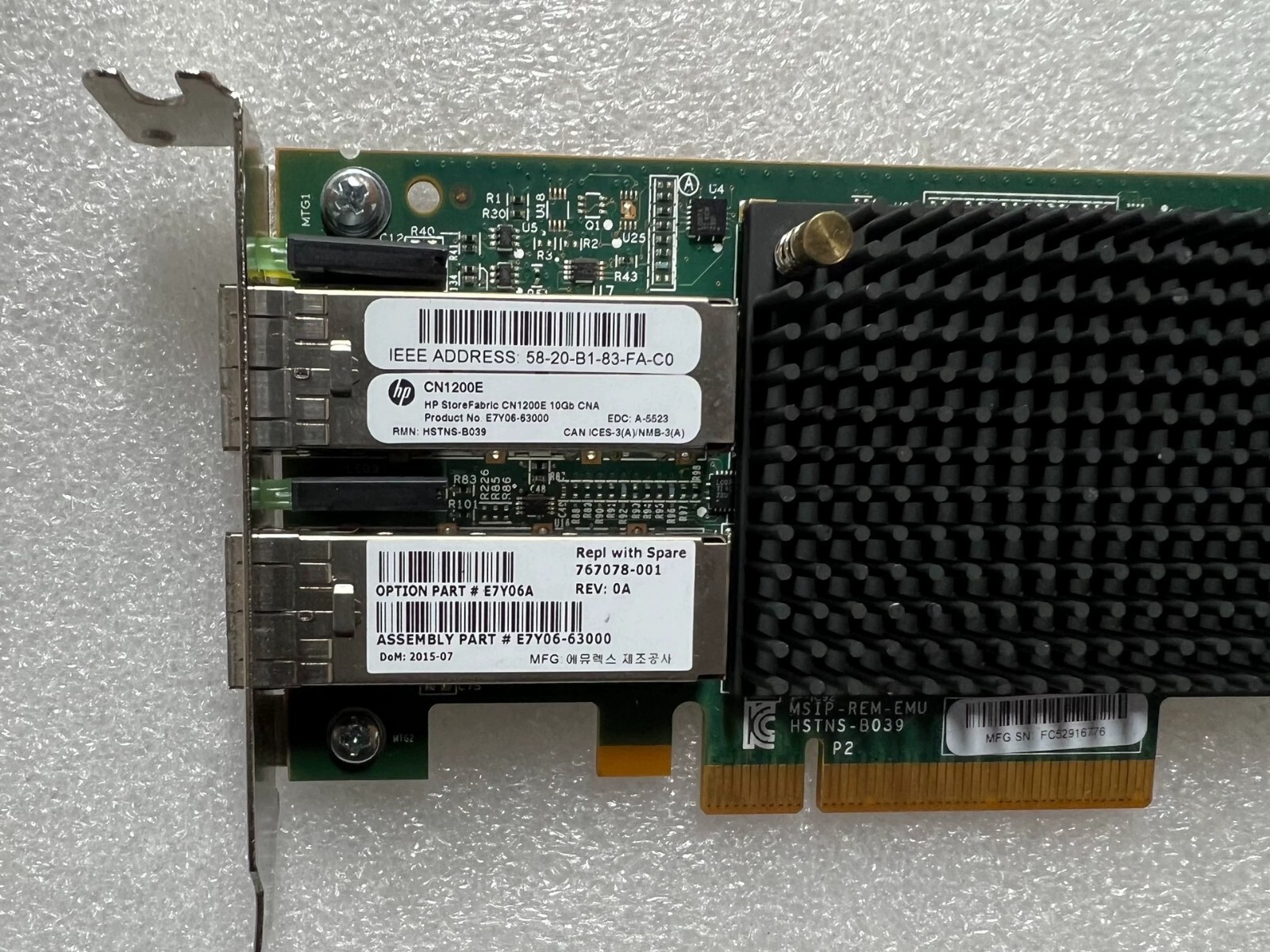 HP StoreFabric CN1200E Dual Port 10Gb SFP+ Converged Network Adapter Card E7Y06A
