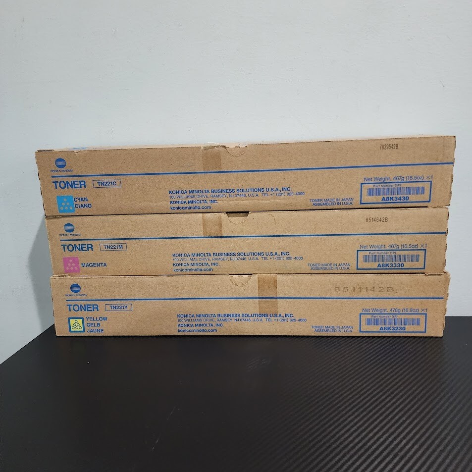 Konica Minolta TN221 C,M,Y Toner Lot of 3
