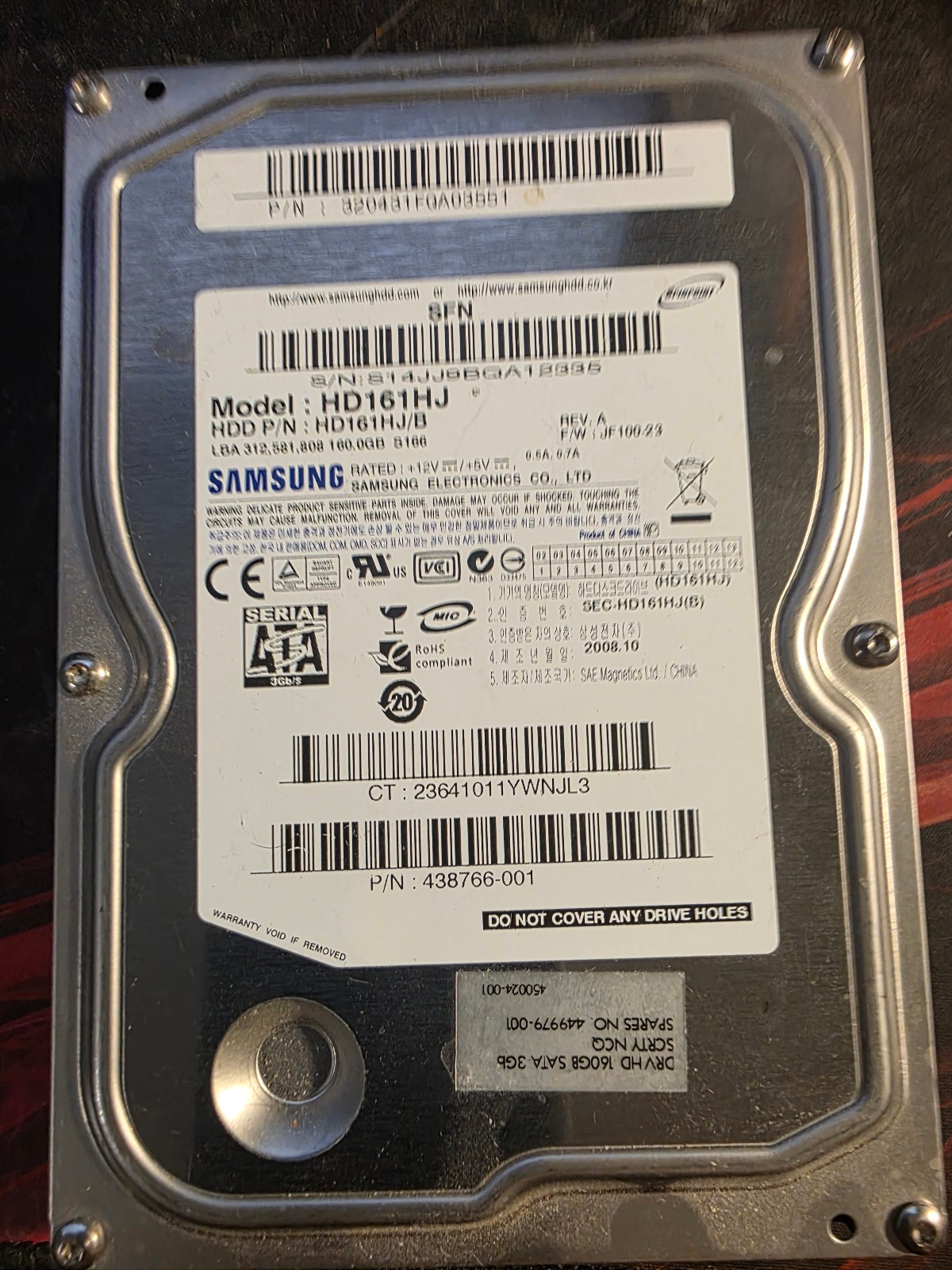 Samsung Spinpoint S166 HD161HJ 160GB Internal 7200RPM 3.5" (HD161HJ) HDD