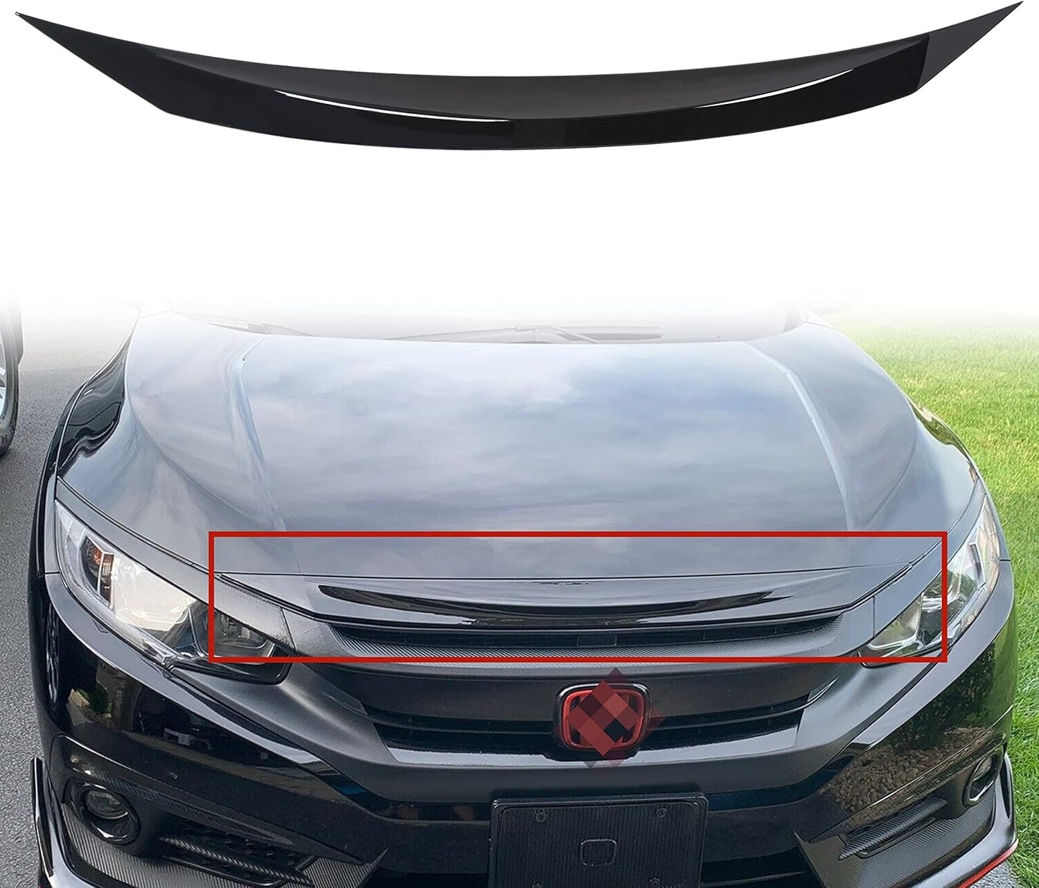 Front Hood Bumper Upper Trim Nose Cover Compatible with 2016-2021 Honda Civic