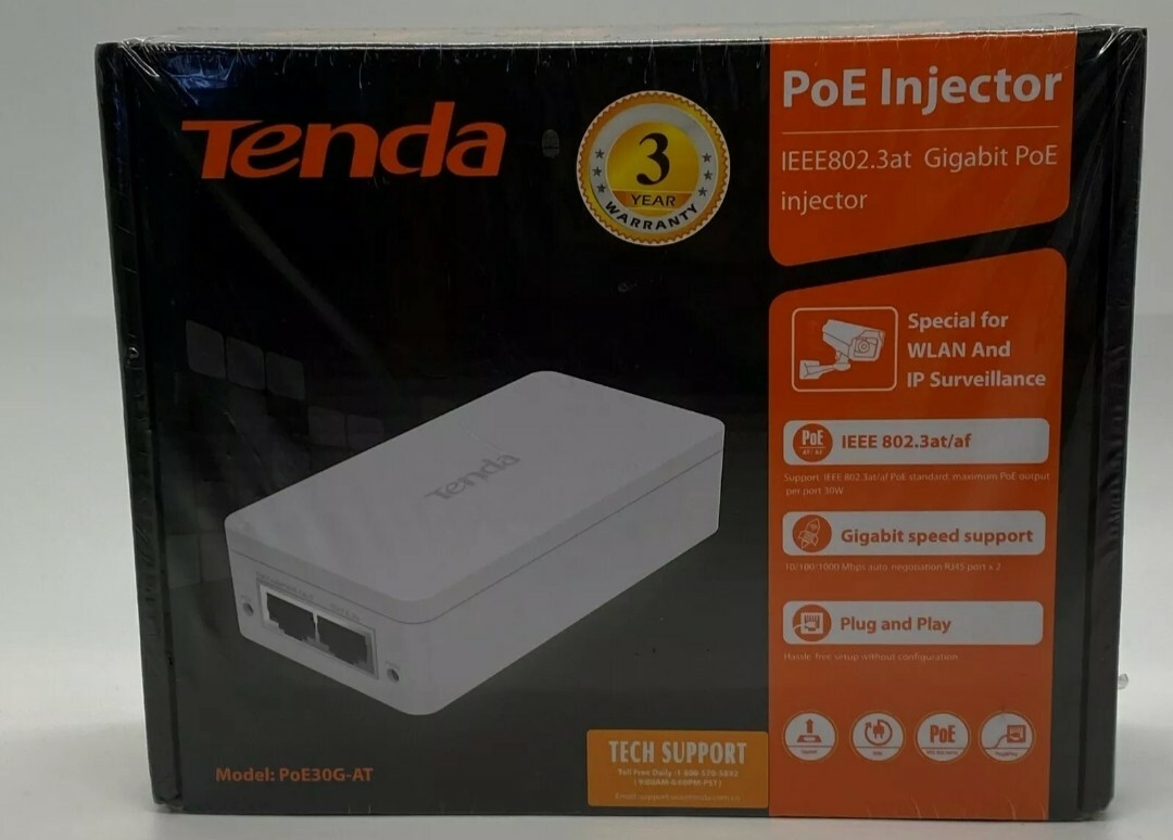 Tenda POE30G-AT 30W PoE Gigabit Injector up to 100 meters Plug and play