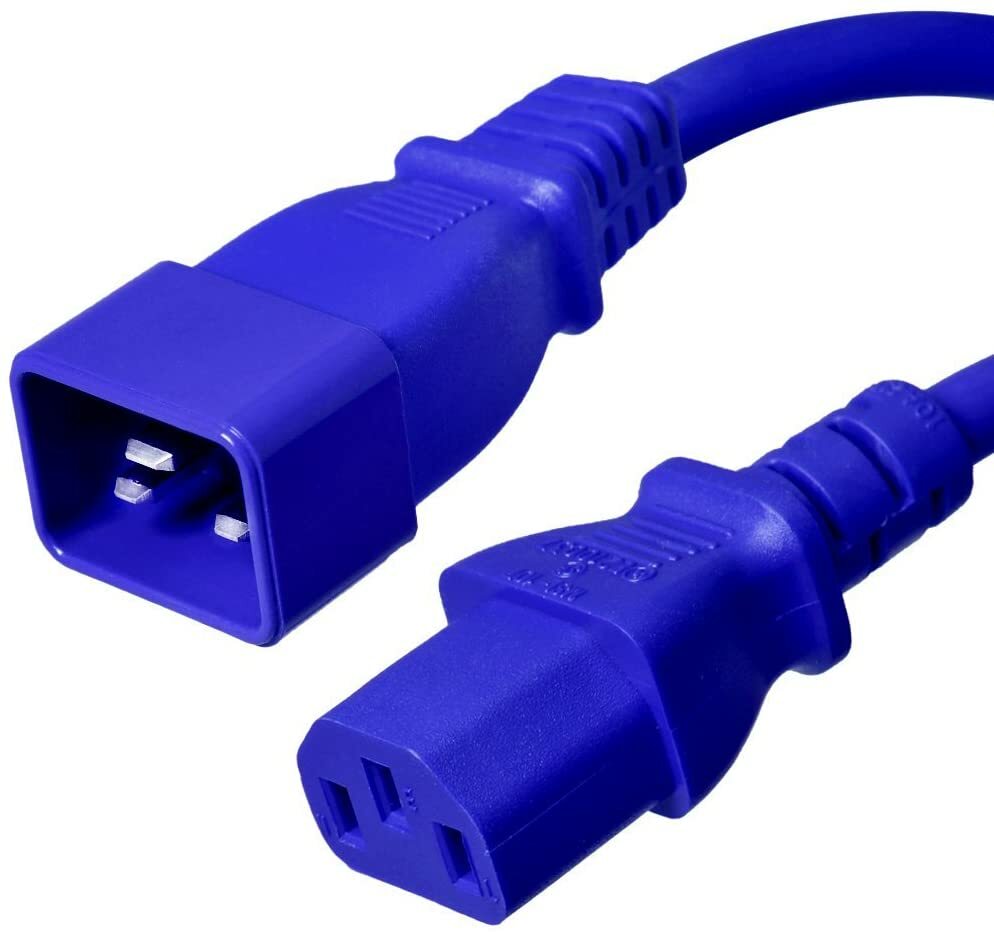 20 PACK LOT 1ft IEC C20 - C13 Blue Power Cord 14AWG 15A/1875W 100-250V 0.3M