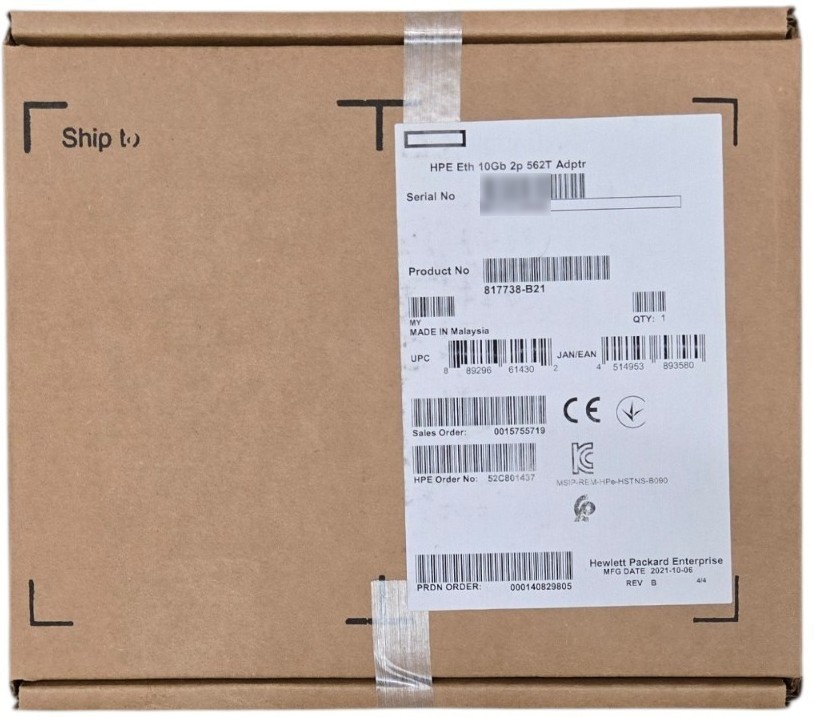 NEW HPE Ethernet 562T / Intel X550-T2 Dual Port 10GbE SFP+NIC 817738-B21