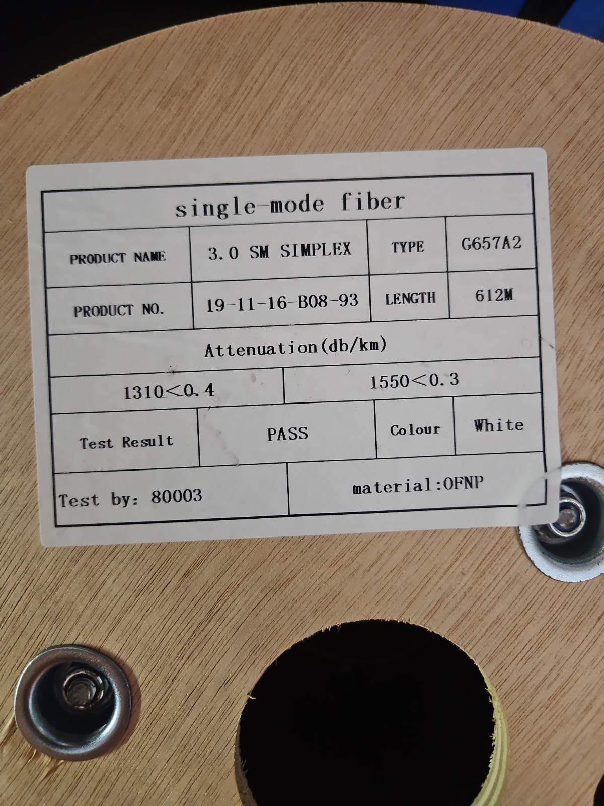 single mode fiber optic cable spool 3.0  612m White