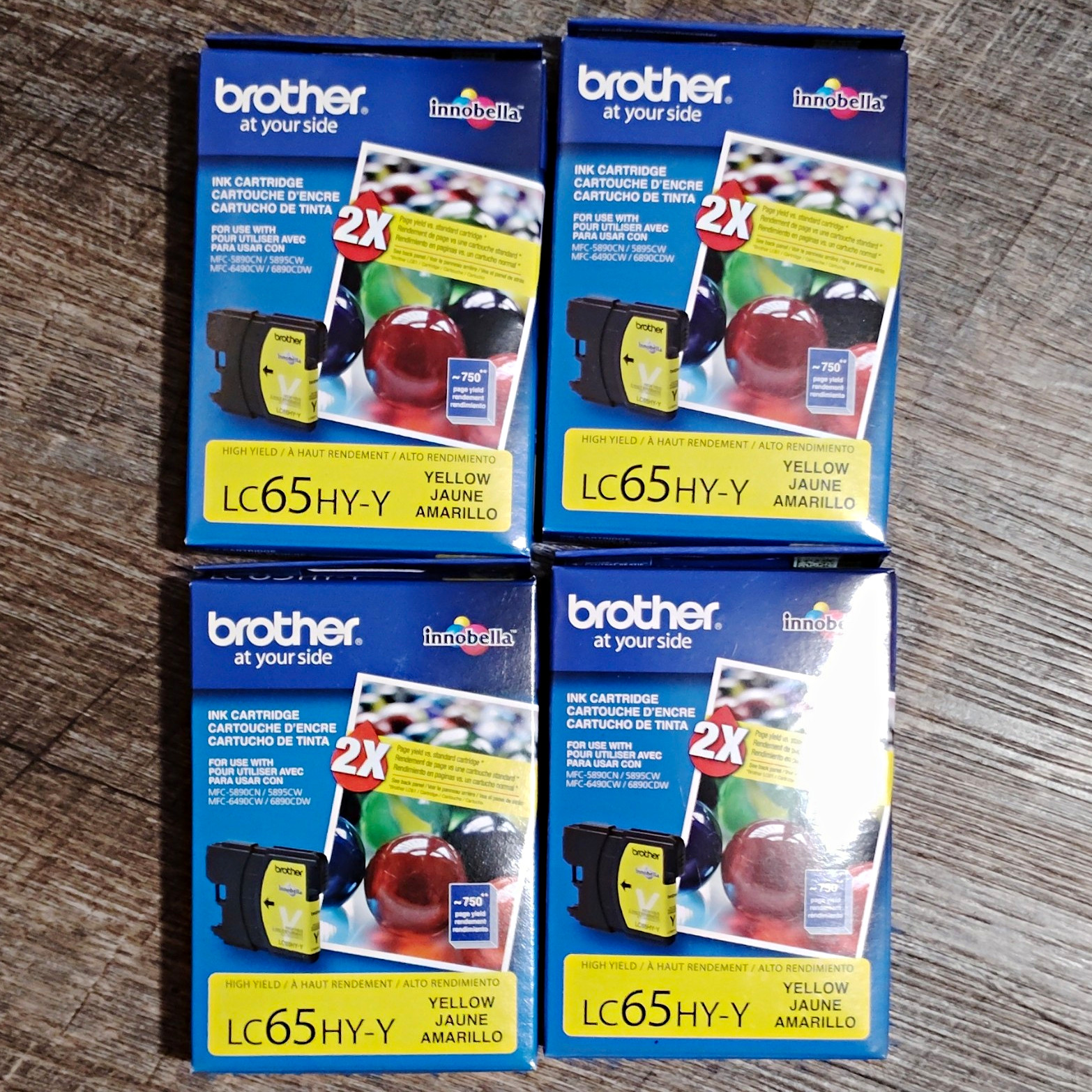 Brother Genuine Innobella LC65HY-Y Yellow High Yield Ink Cartridge Lot of 4