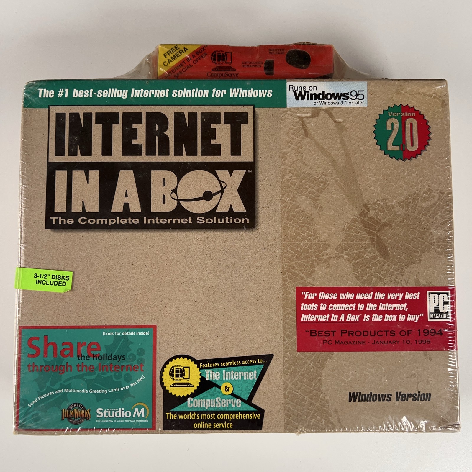 SPRY Internet In A Box 2.0 Holiday Edition Windows 95 3.5" Disks Camera