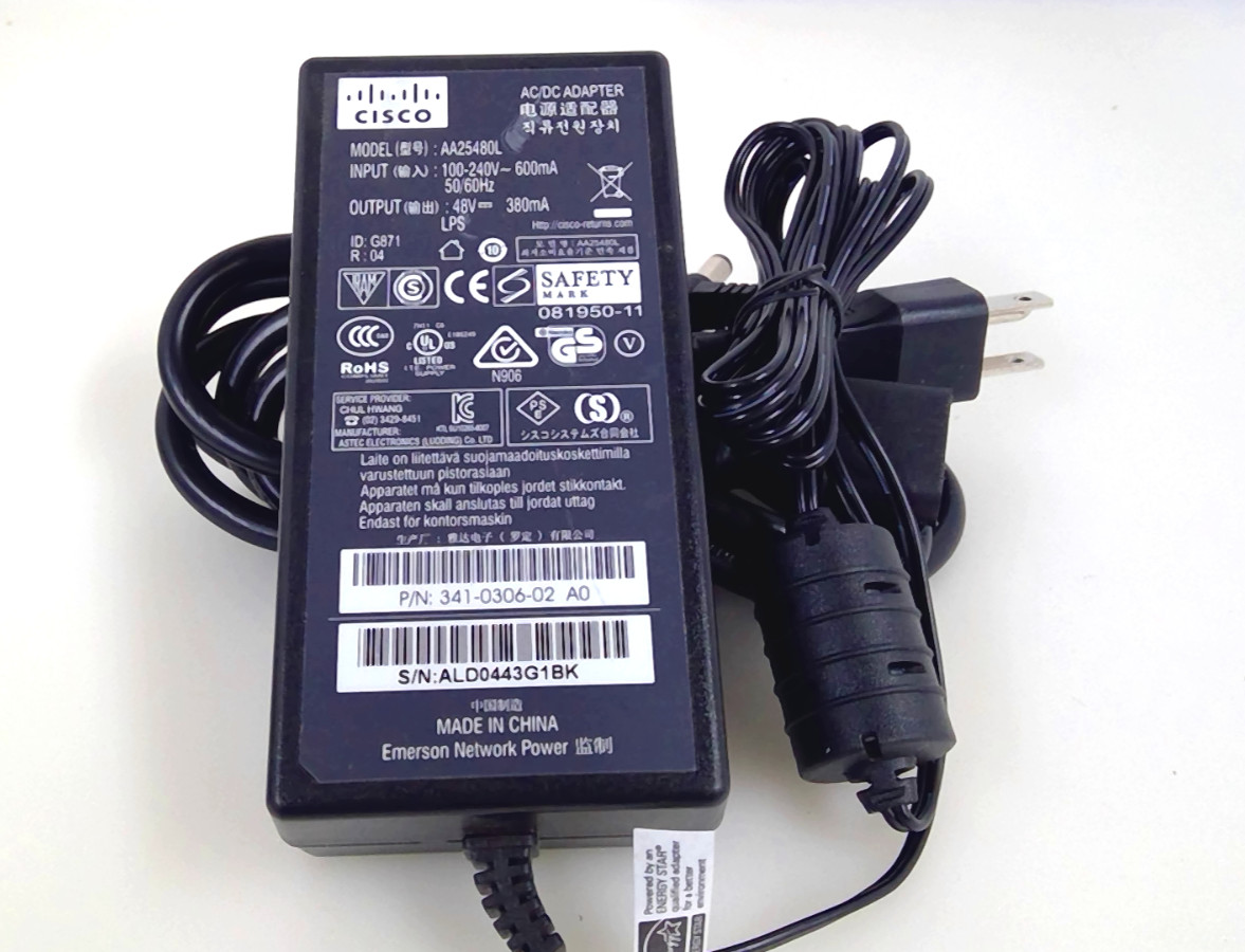 Cisco Systems 48V 380mA AC Power Supply Adapter Brick AA25480L 341-0306-01 B0