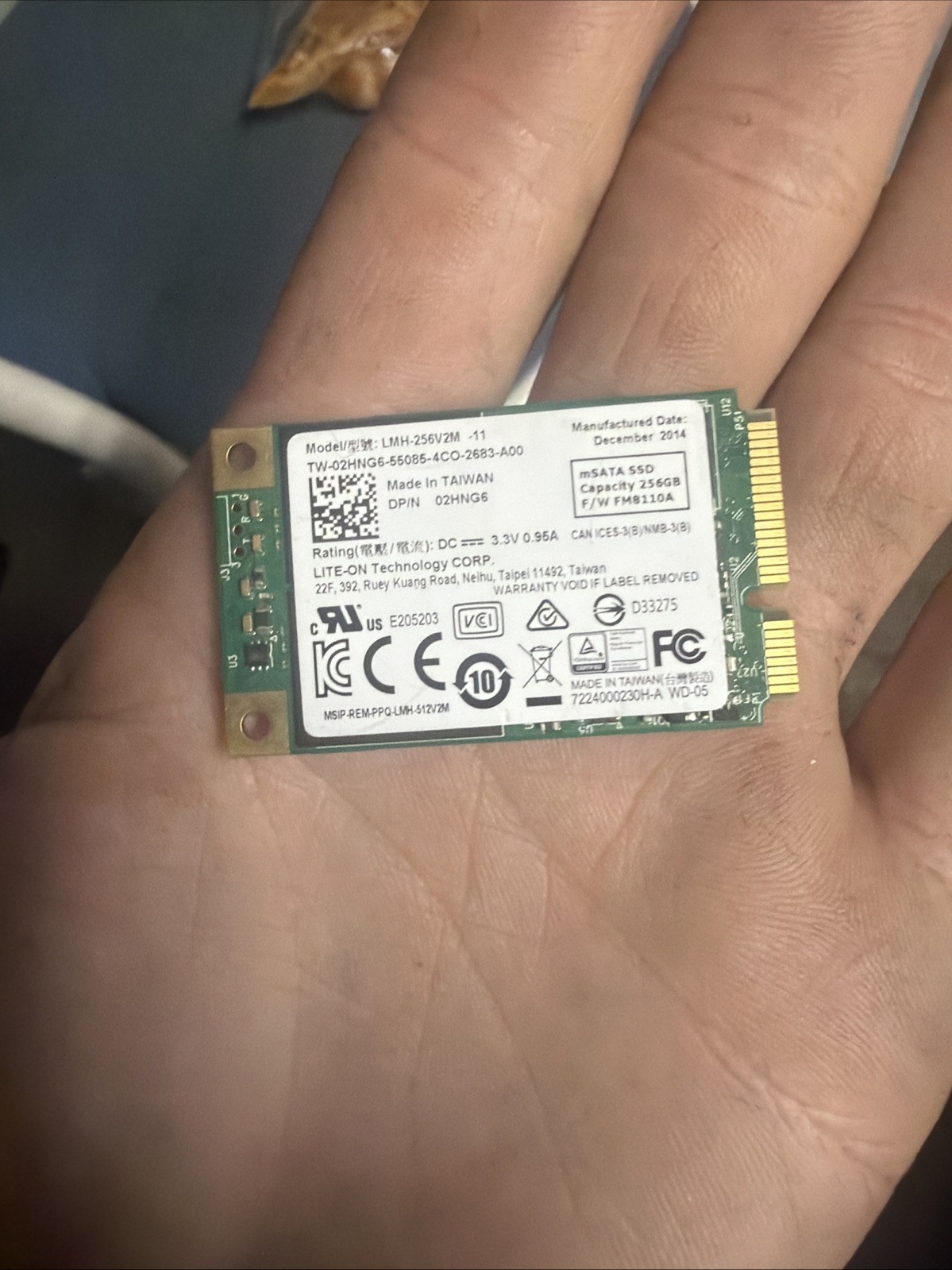 Lite-On 256GB mSATA SSD LMH-256V2M-11 Dell 02HNG6 Solid State Drive