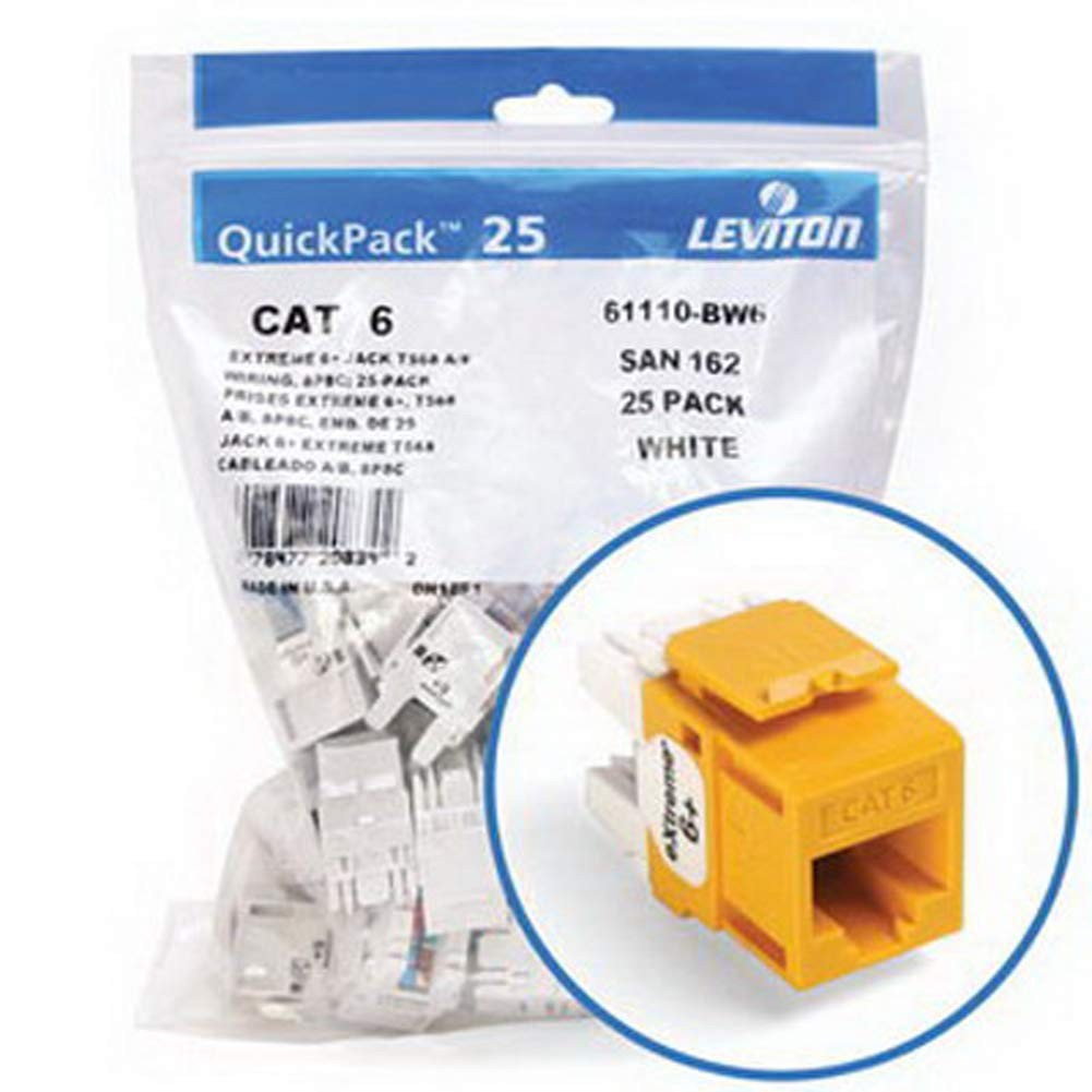 Leviton Extreme 6+ QuickPort Connector, CAT 6, 25-Pack, Yellow