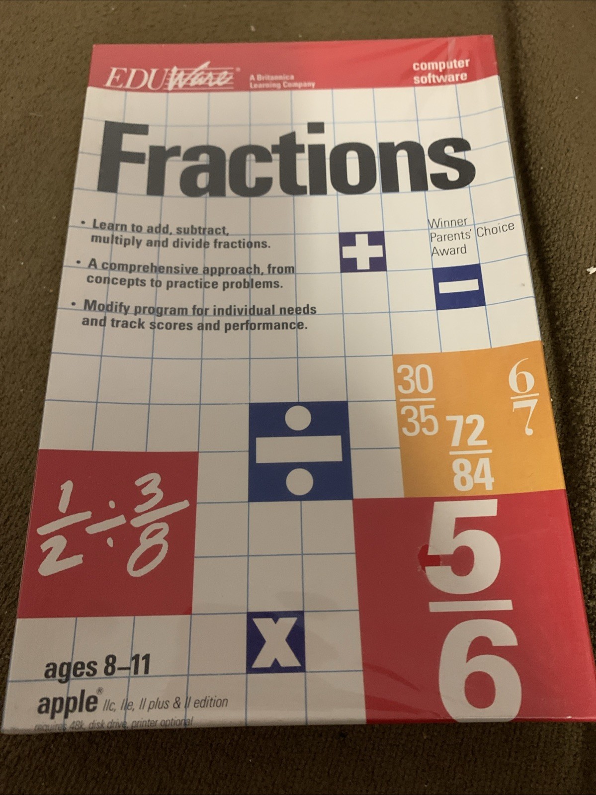 Eduware Fractions Britannica Learning Company Sealed Vintage Software Apple IIe