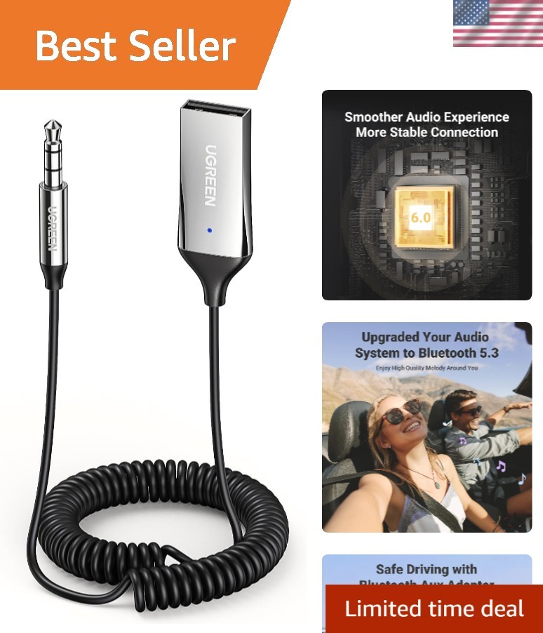 Versatile Bluetooth Car Adapter with Dual Device Connection - Easy 3.5mm Setup