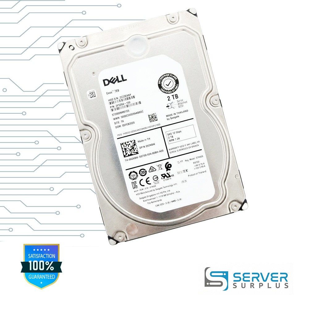 Dell Exos 7E8 2TB SAS 12Gb/s 3.5 in Enterprise HDD | 0X2K8W | ST2000NM0155