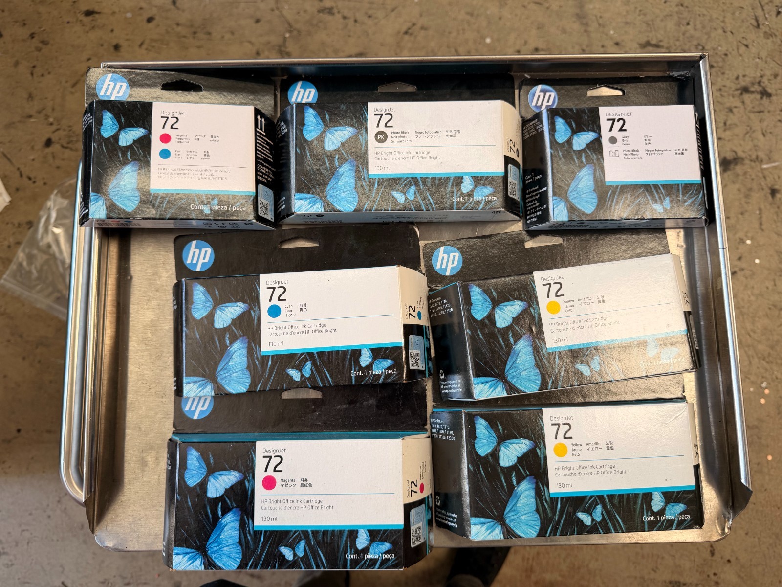 HP DesignJet 72 OEM Lot 7: 5x 130ml Inks 2x Printheads C9380A C9383A New