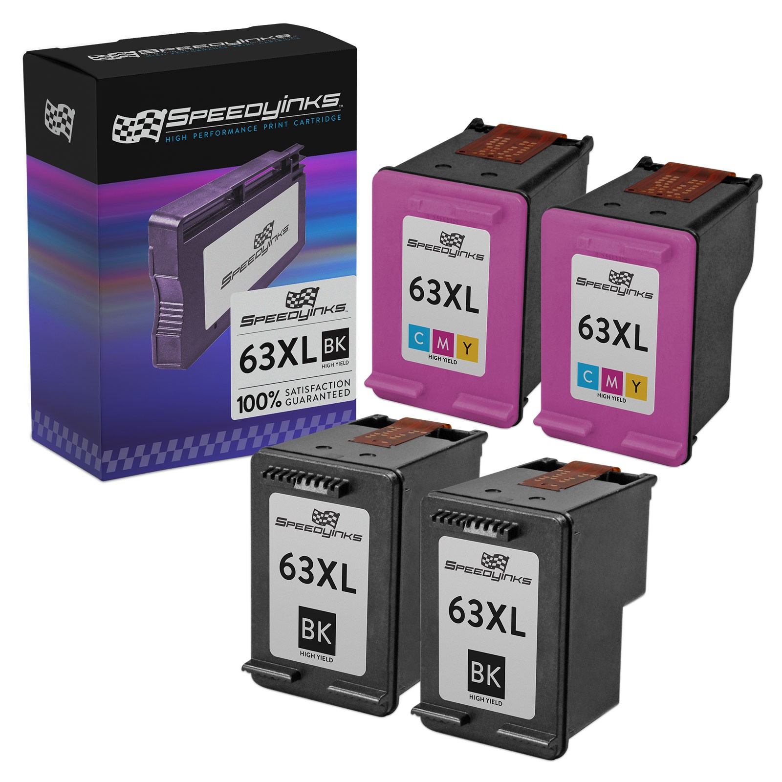 4PK Reman Replacement Ink for HP 63XL HP F6U64AN F6U63AN 2 HY Black 2 HY Color