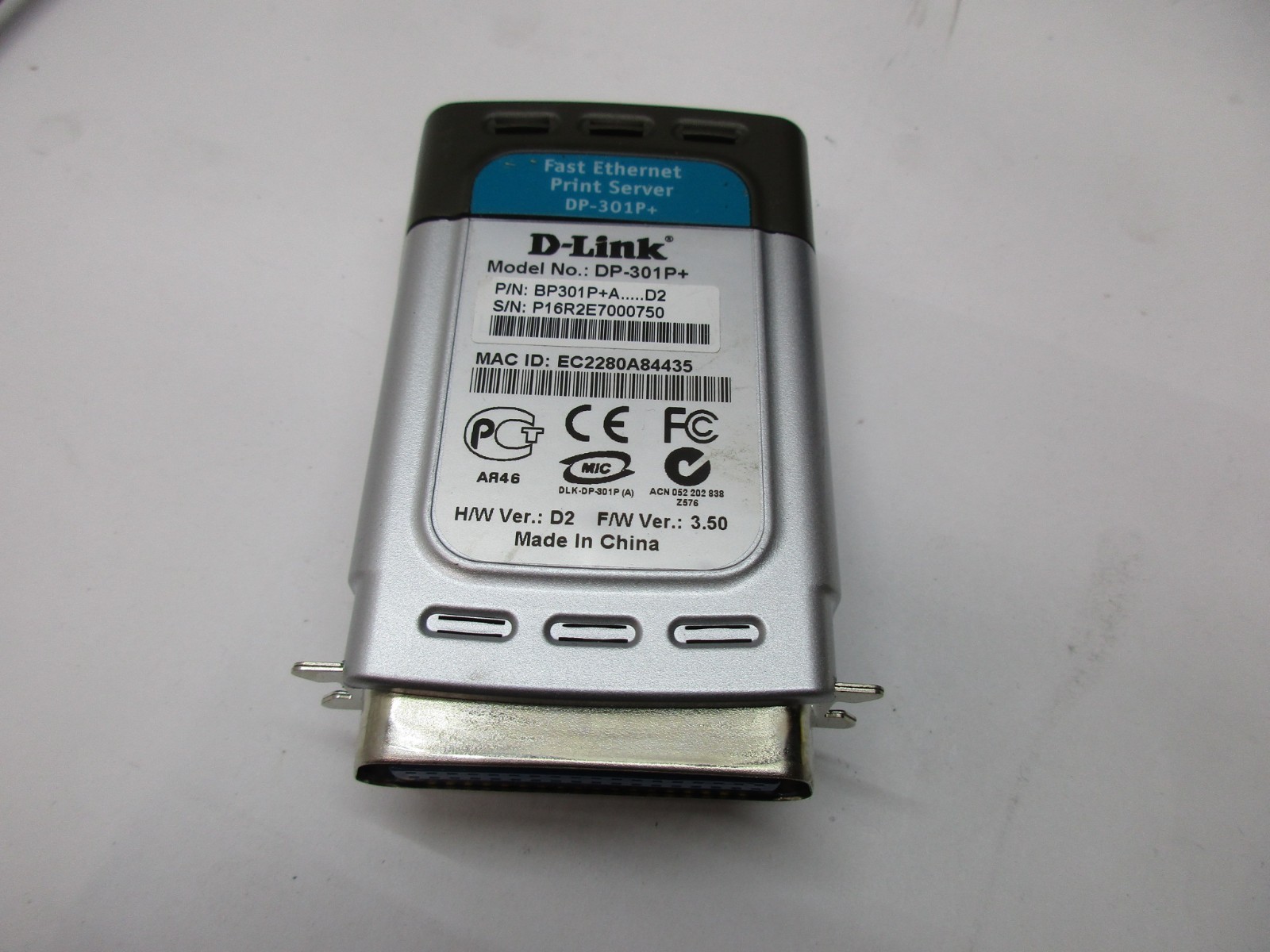 D-LINK DP-301P+ FAST ETHERNET PARALLEL SINGLE PORT PRINT SERVER USED T5-E3