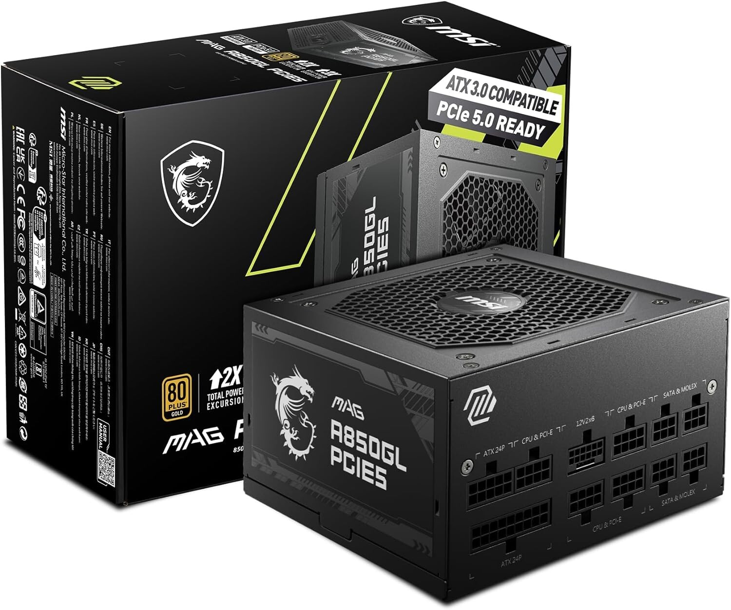 (Factory Refurbished) MSI MAG A850GL PCIE 5.0 80 GOLD Fully Modular Gaming PSU