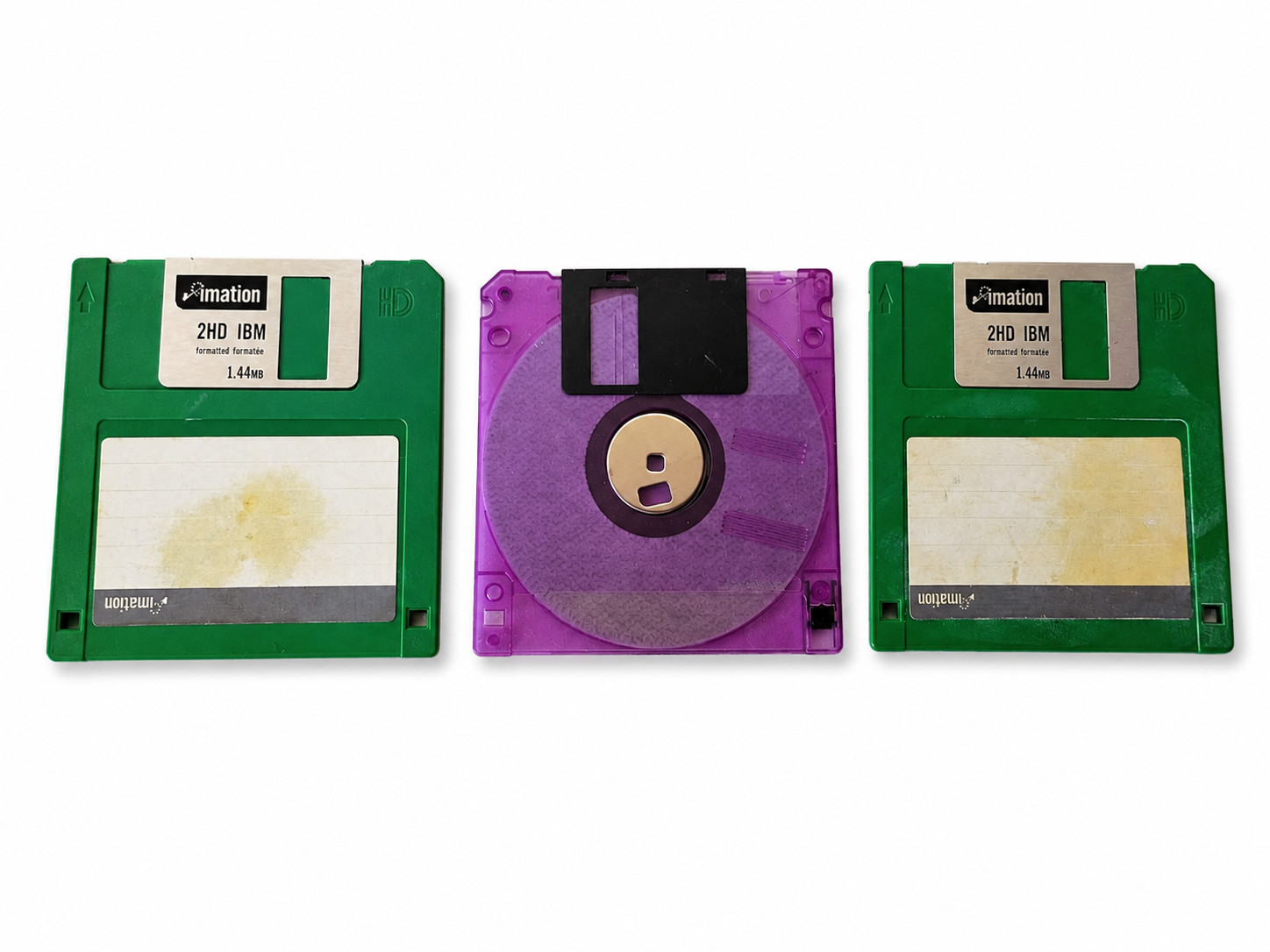 Lot of 3 Vintage 3.5" Floppy Disks Imation 2HD IBM 1.44MB Green Purple