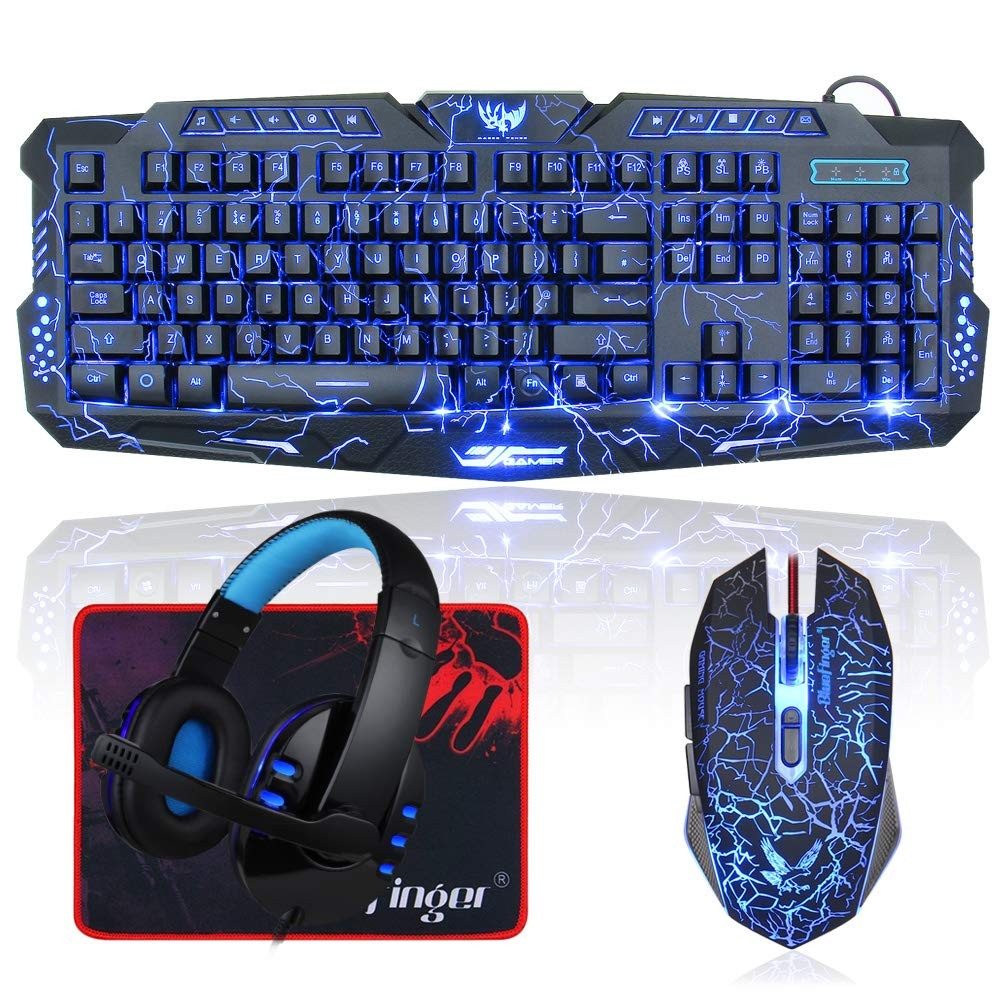 Bluefinger Backlit Gaming Keyboard And Mouse And Led Headset Combo,usb