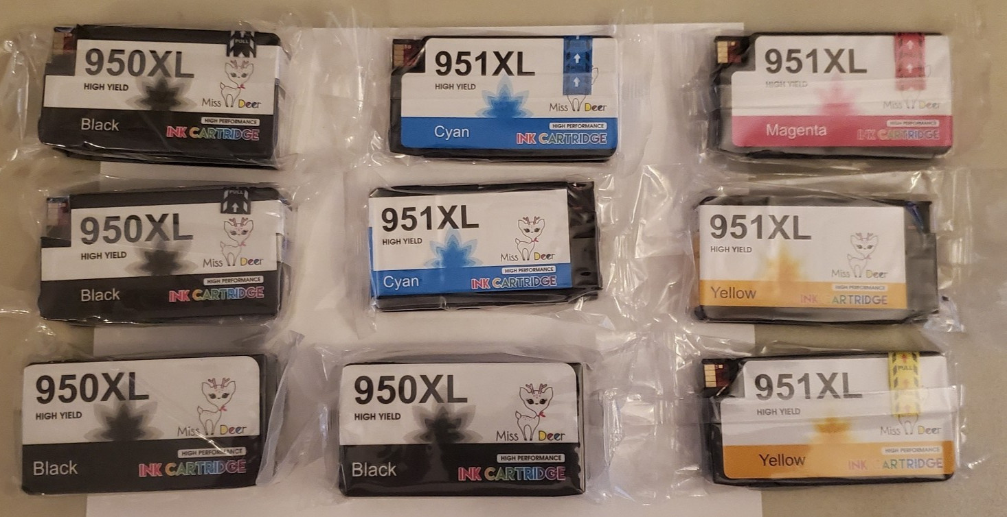 950XL & 951XL Replacement Ink Cartridges for HP, Miss Deer (Lot of 9) New Sealed